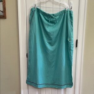 Kaktus Linen Rayon Turquoise Drawstring Waist Skirt with Embroidered Trim NWT 2X